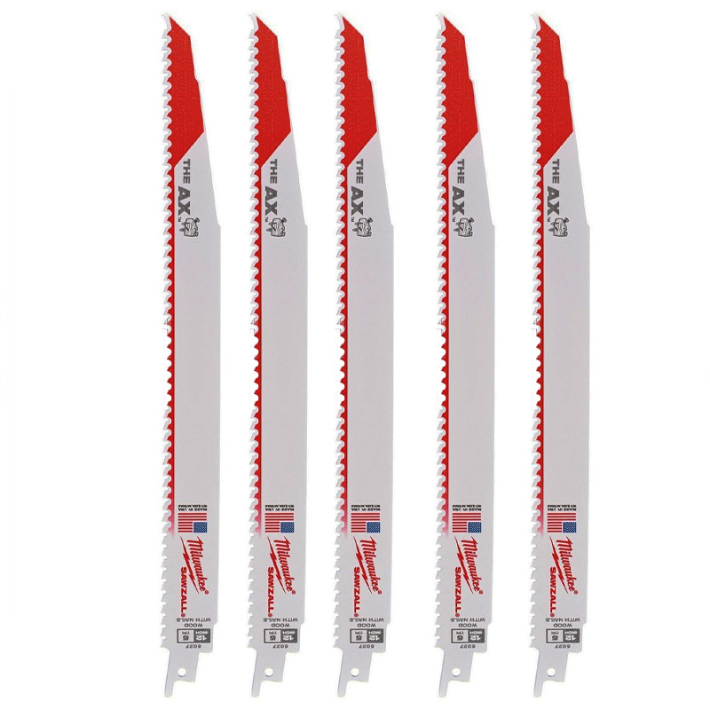 Panze pentru fierastrau sabie Milwaukee Heavy Duty AX™ - 300 mm, pentru demolari, lemn cu cuie, set 5 bucati