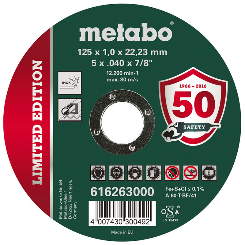 Disc taiere inox, LIMITED EDITION, Metabo 125x22.2x1.0 mm