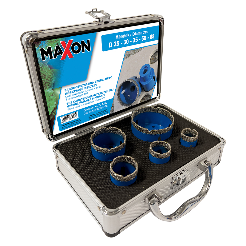Set 5 carote diamantate MAXON pentru gresie, faianta, granit, 25, 30, 35, 50, 68mm, prindere M14, DIATECH
