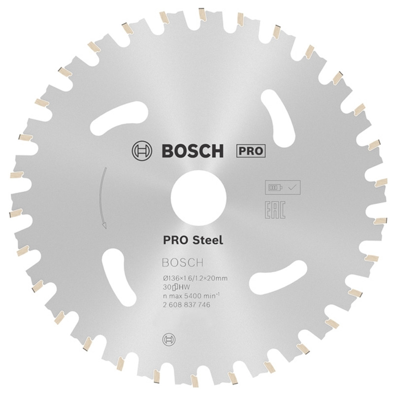 Disc placat pentru circular, 136 x 20 mm, 30 dinti, otel, Bosch PRO Steel cordless