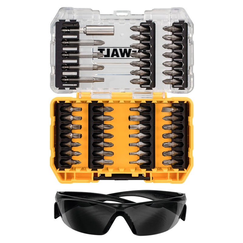 Set 47 accesorii pentru insurubare si ochelari de protectie, 46 biti Torx/PH/PZ/Drept, adaptor magnetic, tip DT70703-QZ