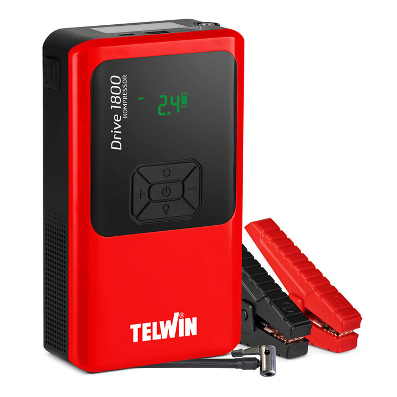 Robot de pornire portabil 12V Li-Po, multifunctional (include compresor aer) 5 moduri, Telwin DRIVE 1800 Kompresor 