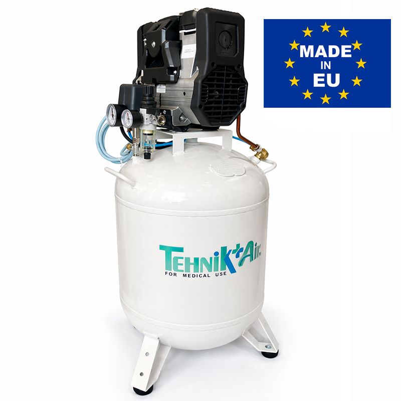 Compresor medical silentios TEHNIK-AIR 50/XS258 | pentru 2-3 scaune dentare, 230 l/min, butelie 50 l, 9 bar