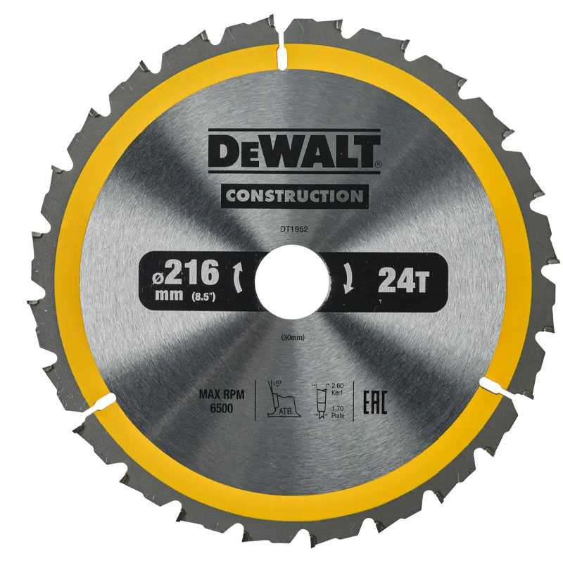 Disc (panza) pentru fierastrau circular, 216 x 30 x 2.6 mm, 24 dinti, Dewalt DT1952-QZ