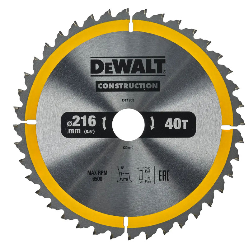 Disc (panza) pentru fierastrau circular, 216 x 30 x 2.6 mm, 40 dinti, Dewalt DT1953-QZ