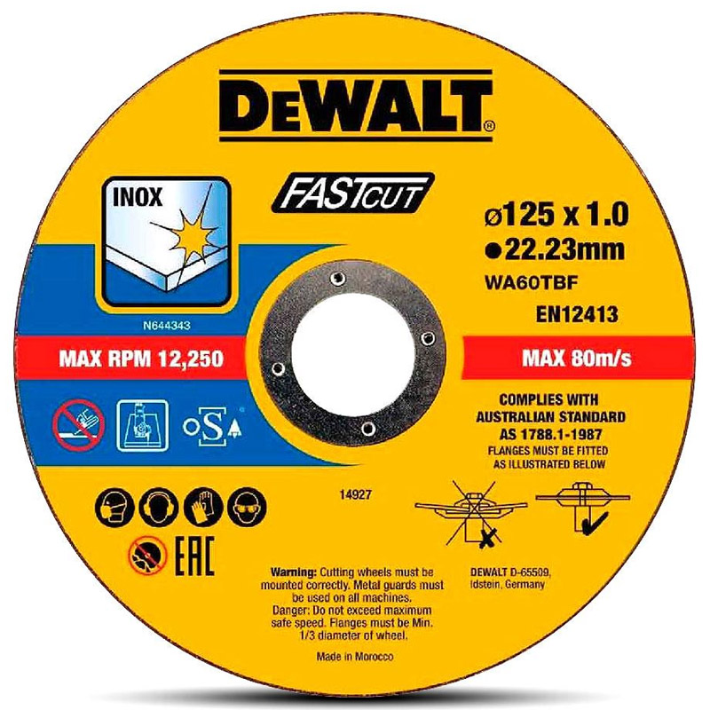Disc DeWalt WA60TBF taiere rapida in inox, metale feroase si neferoase, 125x22.2x1.0 mm, tip DT43972-QZ-B