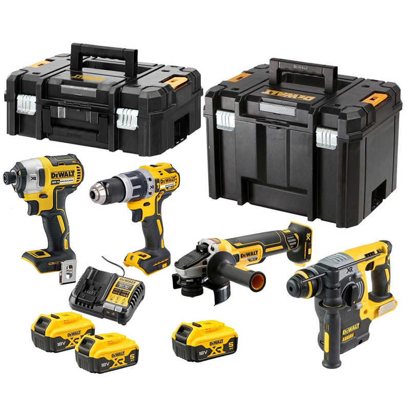 Set 4 scule 18V: DCD796, DCF887, DCG405, DCH273, 3 x DCB184-XJ 5.0 Ah, incarcator XR Li-Ion DCB1104-QW, valiza T STAK™