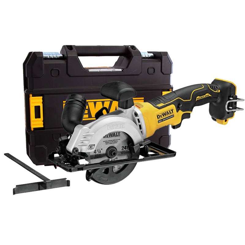 Ferastrau circular compact compatibil cu acumulator 18V XR Li-Ion DeWALT DCS571NT-XJ, Brushless, 115mm, profesional