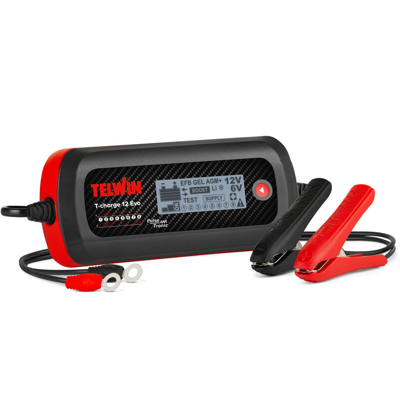 Redresor auto 6-12V Telwin cu functie de mentinere tip T-CHARGE 12 EVO si ecran LCD, pentru baterii WET, GEL, AGM, MF, PbCa, EFB