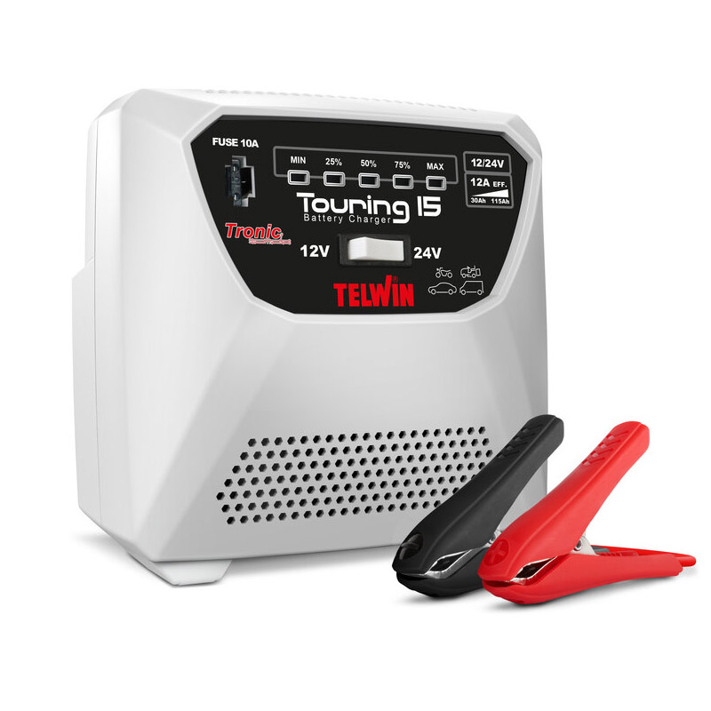 Redresor auto 12-24V Telwin TOURING 15, cu tehnologie TRONIC, pentru baterii 12V si 24V tip WET, GEL, AGM, MF, Pb-Ca si EFB