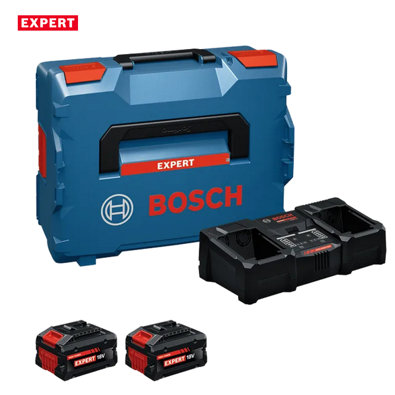 Pachet 2 acumulatori Expert EXBA18V-80, 18V, 8.0Ah + incarcator EXAL18V2-320, Bosch, in cutie L-Boxx