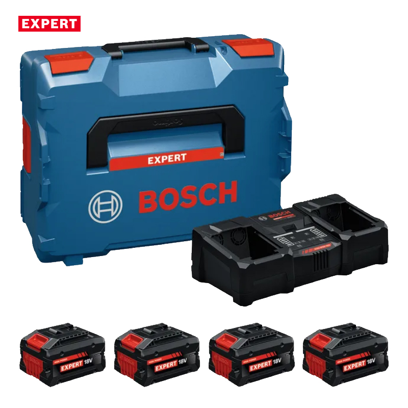 Pachet 2 acumulatori Expert EXBA18V-55, 18V, 5.5Ah 2 acumulatori Expert EXVA18V-80, 18V, 8.0Ah + incarcator EXAL18V2-320, Bosch, in L-Boxx