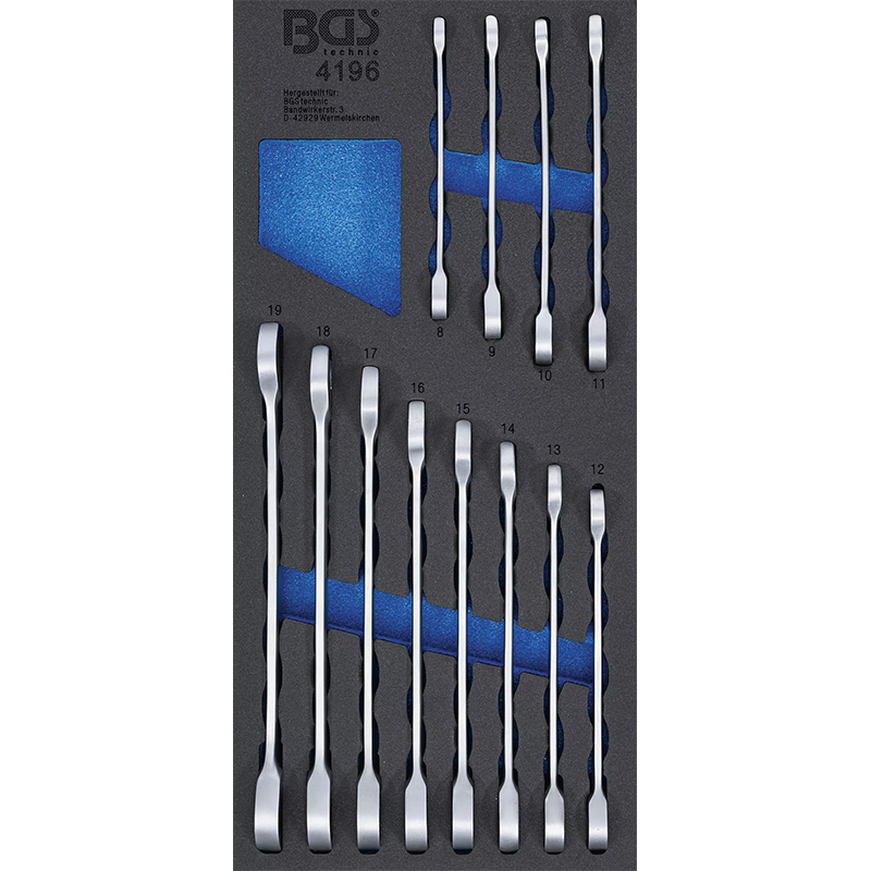 Organizator pentru carucior scule BGS cu 12 chei combinate cu clichet 8-19 mm, 1/3 sertar