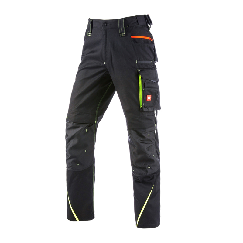 Pantaloni de lucru ergonomici Strauss, e.s.motion 2020, negru-galben/portocaliu fosforescent, marimea 58