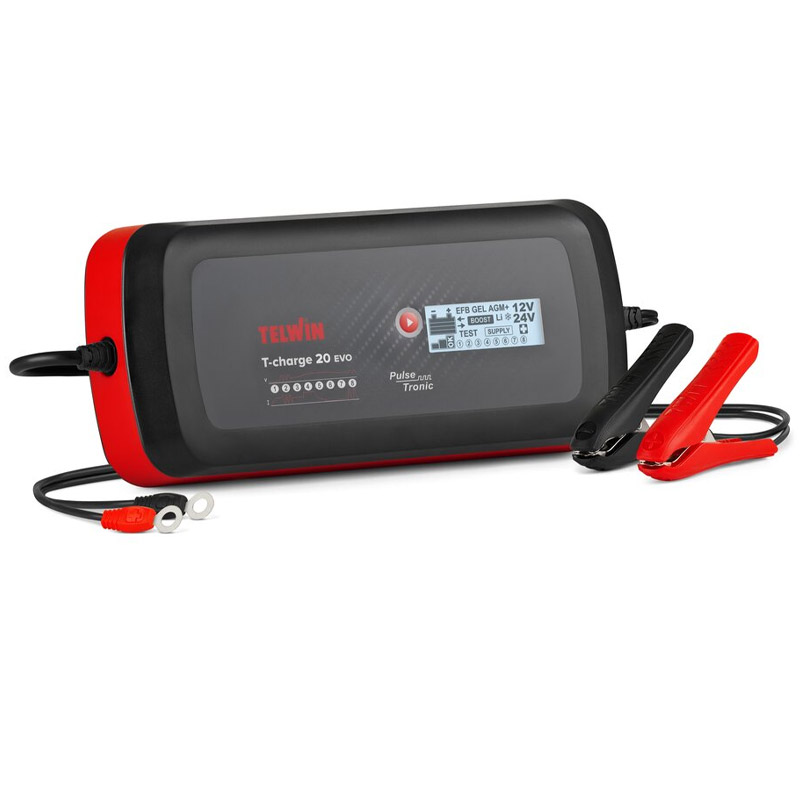 Redresor auto 12-24V Telwin cu functie de mentinere tip T-CHARGE 20 EVO si ecran LCD, pentru baterii WET, GEL, AGM, MF, PbCa, EFB