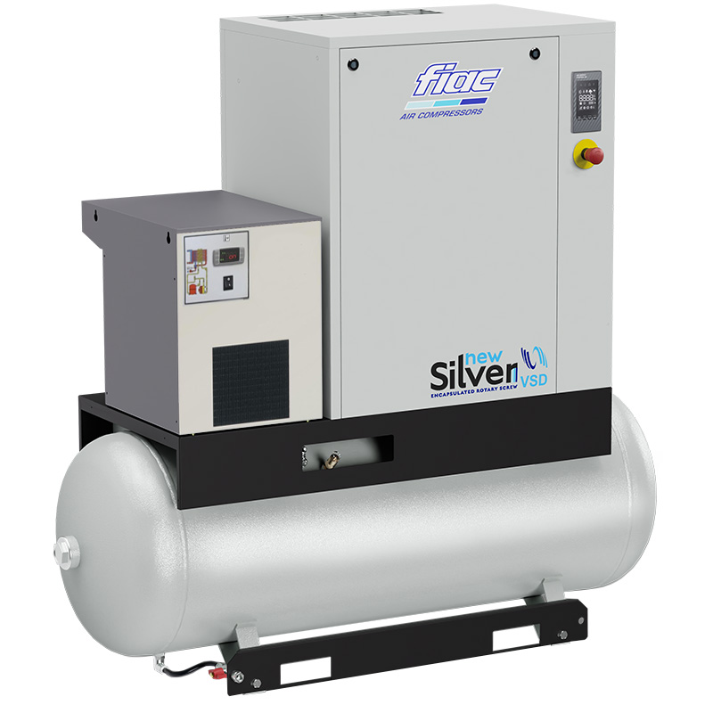 Compresor cu șurub și uscător FIAC NEW SILVER VSD 15/300D cu invertor | 10 bar, 366-1401 l/min, 15CP - compresor industrial