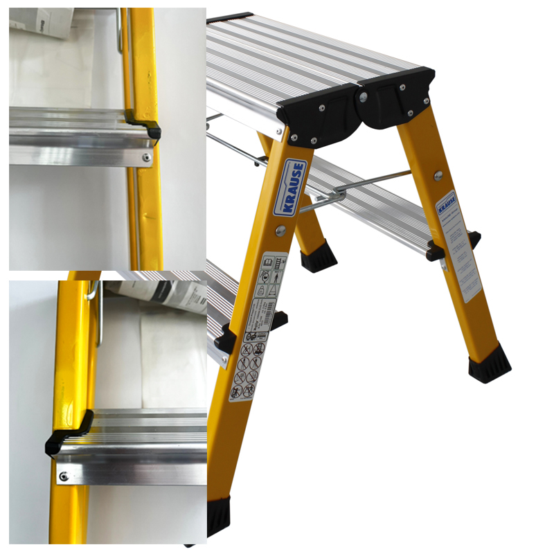 Scara mobila Monto Rolly galbena dubla 2x2 trepte, cu roti retractabile automat - RESIGILAT