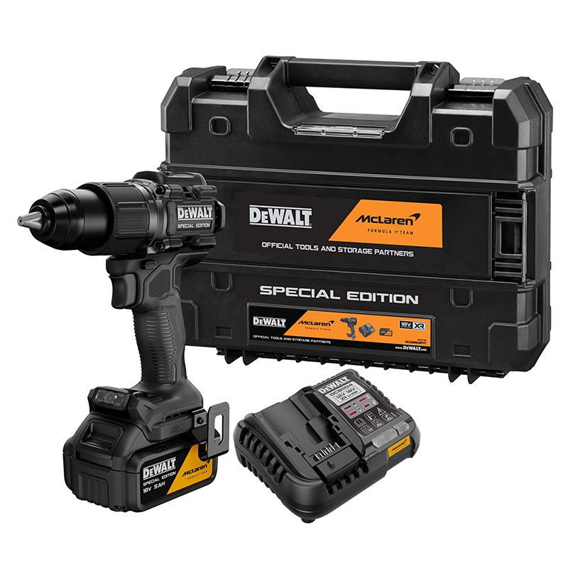 Masina de gaurit/insurubat cu percutie, 18V, 1 x 5.0Ah Li-Ion, 90 Nm, Dewalt McLaren F1 Team tip DCD86MP1T-QW