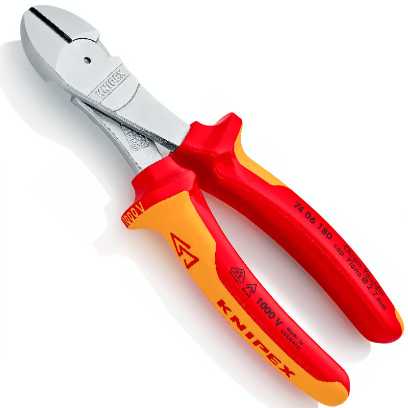 Cleste de forta KNIPEX VDE cu taietura laterala si parghie mare, 180 mm