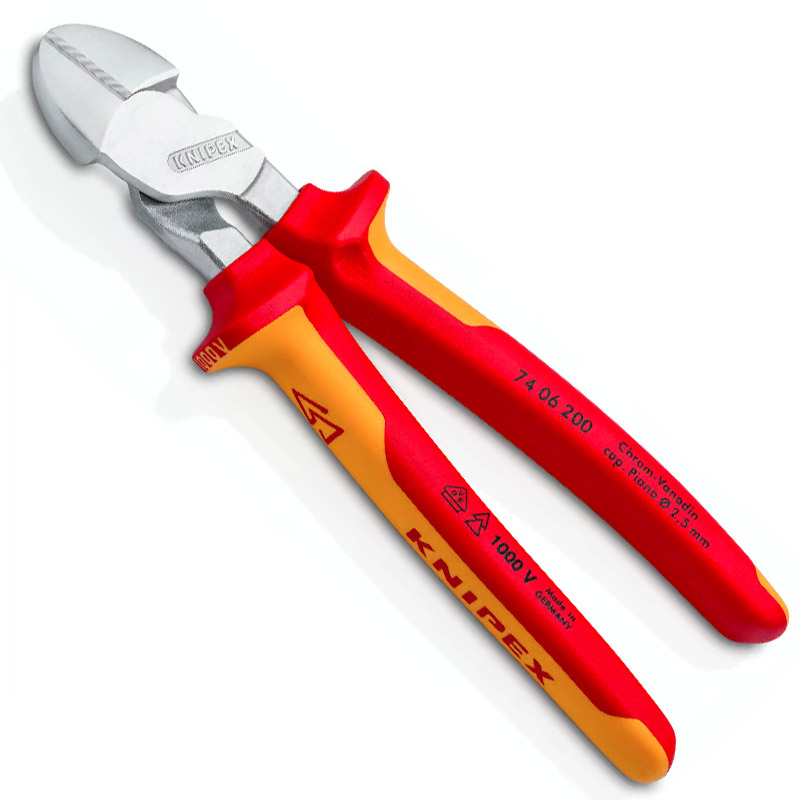 Cleste de forta KNIPEX VDE cu taietura laterala si parghie mare, 200 mm, in blister