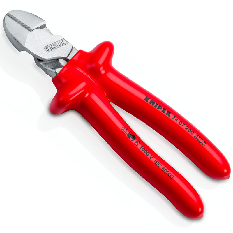 Cleste de forta KNIPEX VDE cu taietura laterala si parghie mare, 200 mm, manere izolate prin imersie