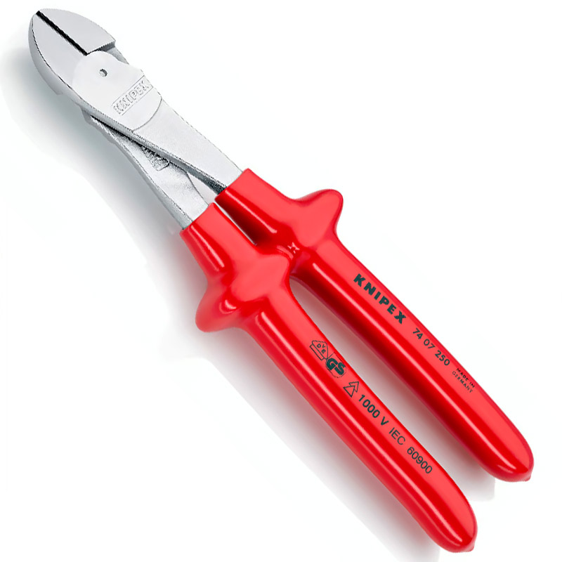 Cleste de forta KNIPEX VDE cu taietura laterala si parghie mare, 250 mm, manere izolate prin imersie