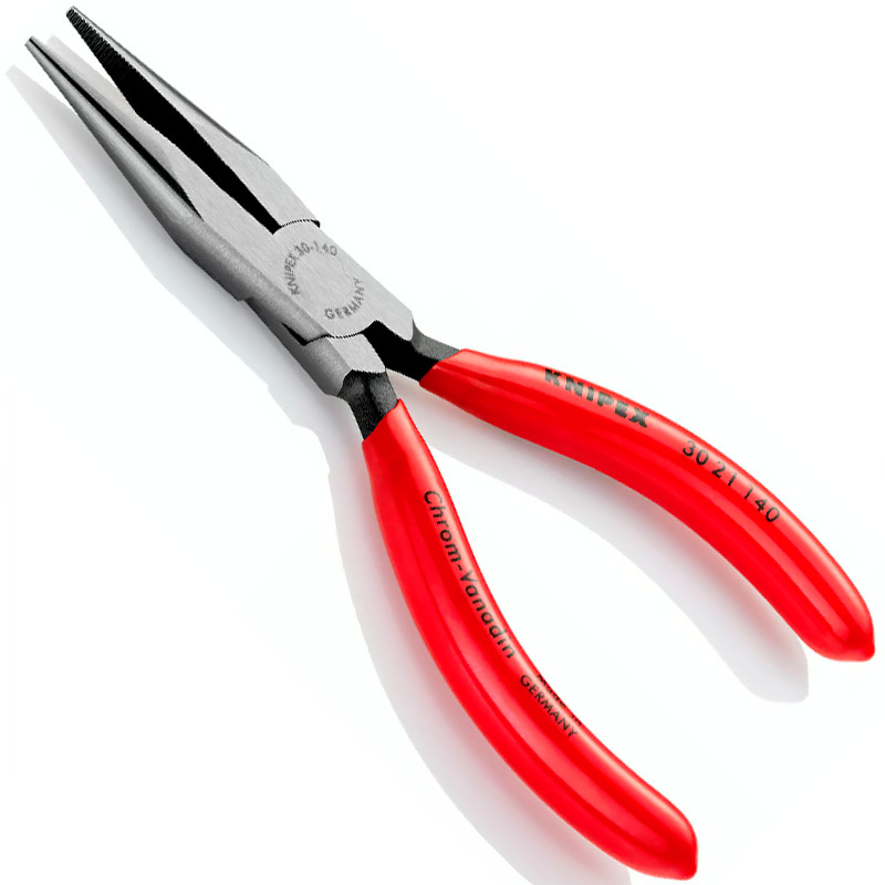Cleste (patent) KNIPEX cu cioc lung semirotund,  140 mm, manere acoperite plastic, in blister