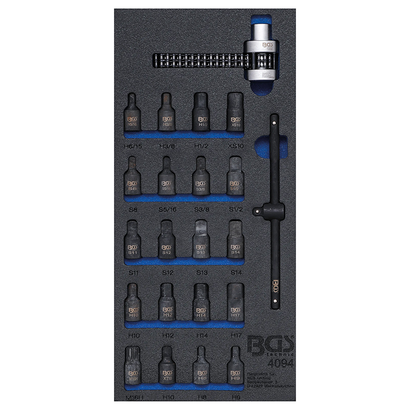 Organizator pentru carucior BGS, 22 chei tubulare, 1/3 sertar