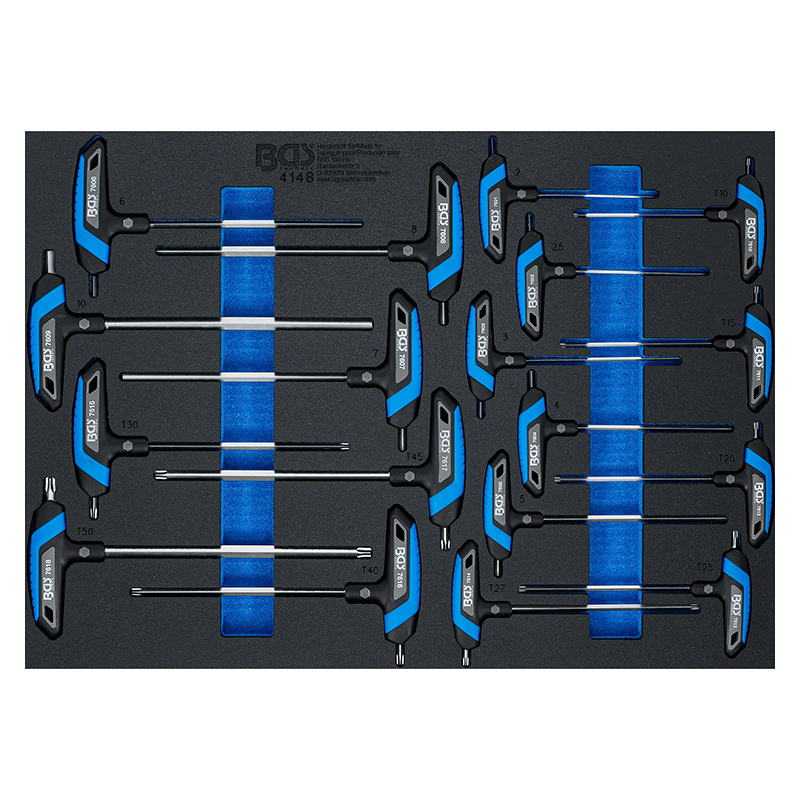 Organizator pentru carucior BGS, 18 surubelnite duble cu maner T, 3/3 sertar
