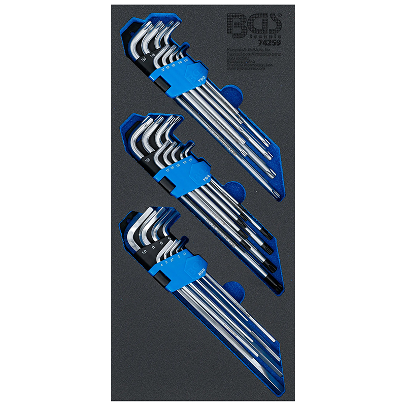 Organizator pentru carucior BGS, set chei extra lungi imbus si Torx, 1/3 sertar