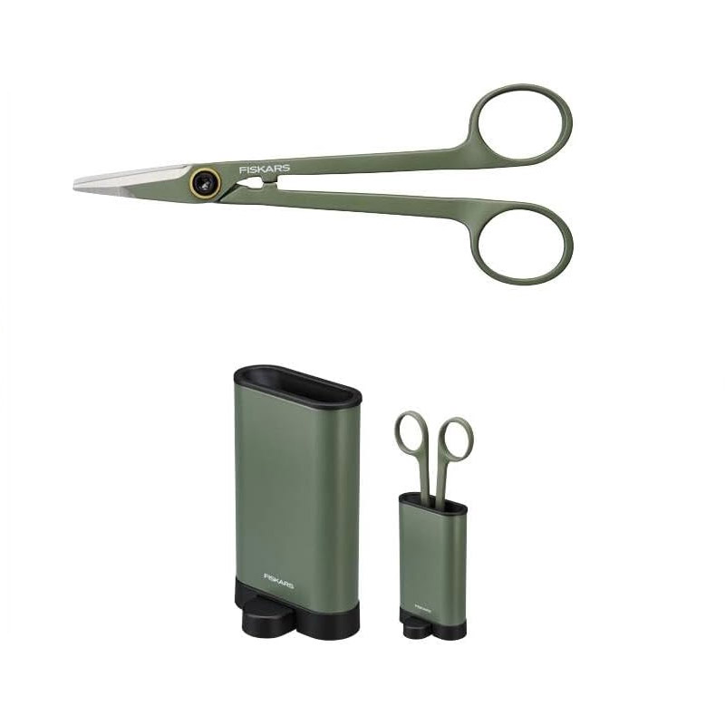 Foarfeca de precizie Fiskars Plant Care, pentru finisarea plantelor de gradina, cu suport, 17 cm