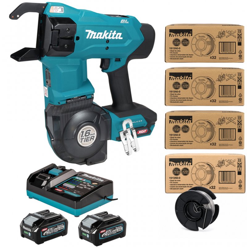 Masina de legat fier-beton Makita TR001GZ, 40V XGT, 2x4Ah, incarcator rapid DC40RA, 128 role sarma 1.6mmx30m 