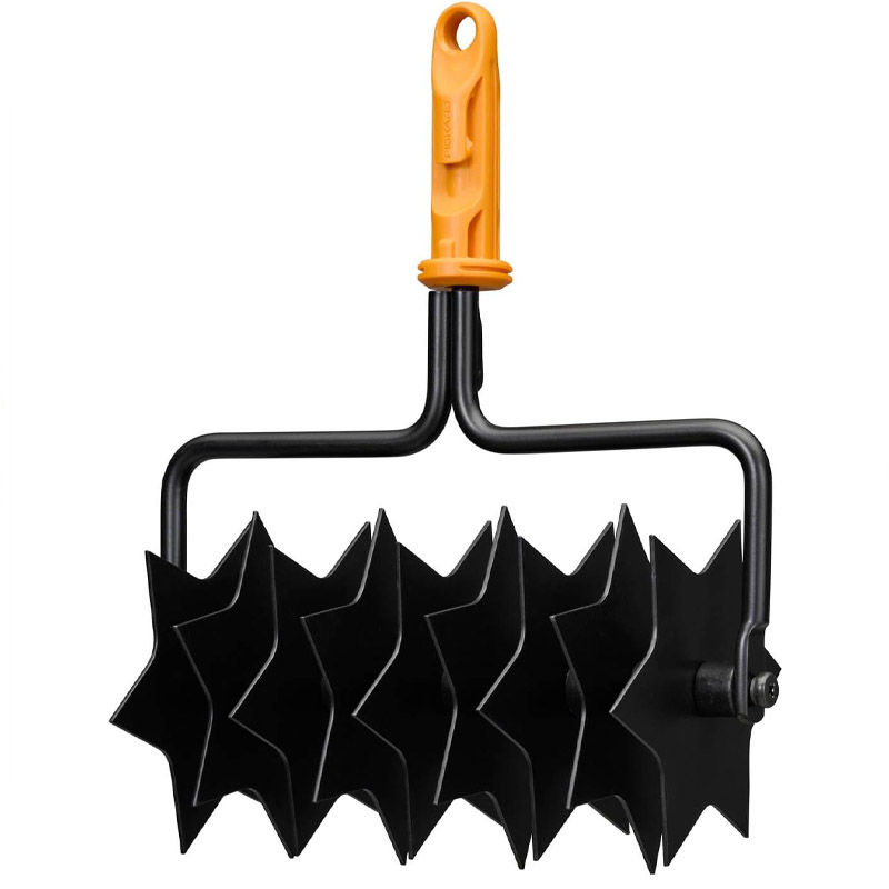 Aerator rotativ pentru afanatul solului Fiskars OneClick, cu cap rotativ si discuri stelate, fara coada, 25.9 cm