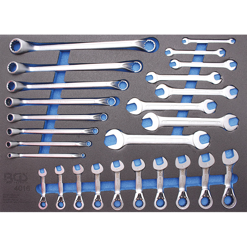 Organizator pentru carucior BGS, 26 chei combinate, inelare, cu clichet, 3/3 sertar