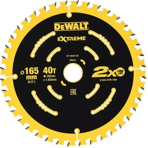 Disc (panza) pentru ferastrau circular, 165x20x1.65 mm, 40 dinti, pentru lemn, Dewalt tip DT10640-QZ