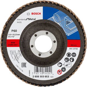 Disc de slefuire evantai X431, 115 mm, G60, cu degajare, suport plastic 