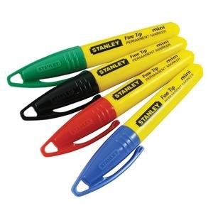 Set 4 mini markere permanente STANLEY, colorate, varf ascutit