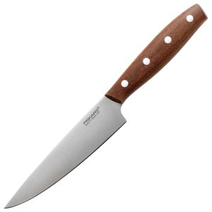 Cutit pentru legume, Fiskars, Norr, lama inoxidabila, maner lemn Kebony, 12.4 cm