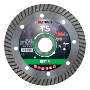 Disc diamantat continuu pentru beton, caramida, pavaj, TURBO, 125x22.2