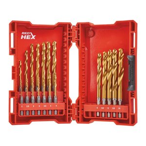 Set 19 burghie pentru metal SHOCKWAVE™ HSS-G TiN Red Hex, 2-10 mm