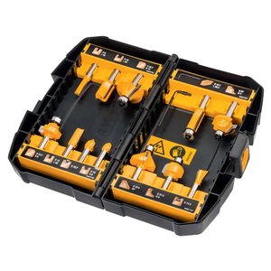 Set 12 freze pentru lemn DeWalt DT90016-QZ, in carcasa de plastic, ax  Ø 8.0 mm Set 12 freze pentru lemn DeWalt DT90016-QZ, in carcasa de plastic, ax  Ø 8.0 mm