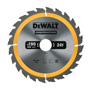 Disc (panza) Dewalt Construction pentru ferastrau circular, 190x30x1.8 mm, 24 dinti (taiere fina), pentru lemn, tip DT1944-QZ