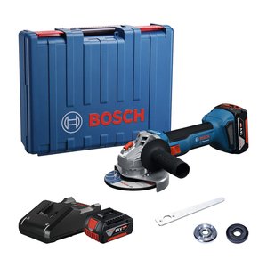 Polizor unghiular Bosch, 125 mm, cu acumulatori 18V Li-Ion, 2x 4.0 Ah, putere echivalenta 800 W, tip GWS 18V-8