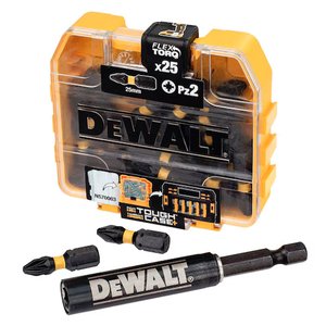 Set 26 accesorii pentru insurubare, 25 biti de impact FLEXTORQ PZ2, 25 mm, cu prelungitor magnetic pentru biti, tip DT70564T-QZ