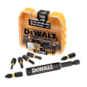Set 16 accesorii pentru insurubare, 15 biti de impact EXTREME FLEXTORQ PH2, PZ2, T10-T25, 25 mm, cu prelungitor magnetic pentru biti, tip DT70577T-QZ