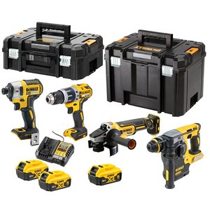 Set 4 scule 18V: DCD796, DCF887, DCG405, DCH273, 3 x DCB184-XJ 5.0 Ah, incarcator XR Li-Ion DCB1104-QW, valiza T STAK™