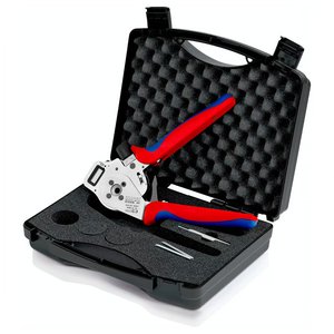 Cleste de presare KNIPEX 240 mm, cu patru dornuri pentru contacte rasucite, cu suport de contact si reglaj digital al avansului