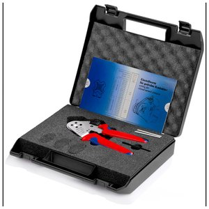 Cleste de presare KNIPEX 175 mm, cu patru dornuri pentru contacte rasucite, cu suport de contact si reglaj mecanic al avansului