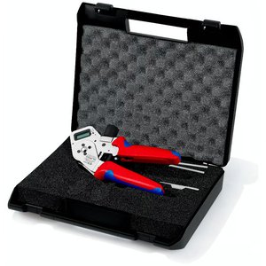 Cleste de presare KNIPEX 195 mm, cu patru dornuri pentru contacte rasucite, cu suport de contact si reglaj digital al avansului