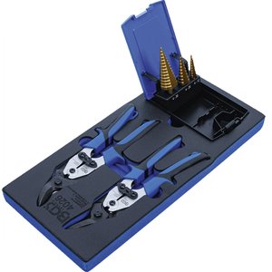Organizator pentru carucior BGS, set 5 piese - burghie in trepte si foarfece pentru tabla, 1/3 sertar